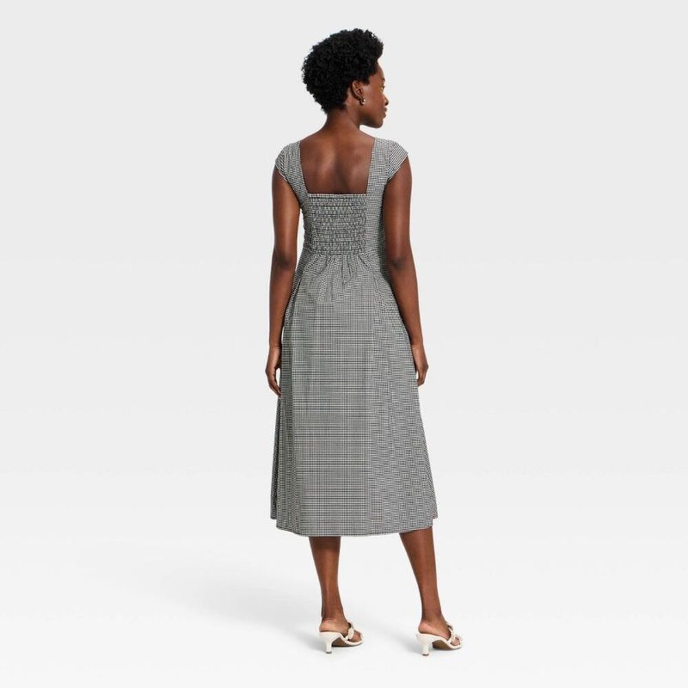 Women's Short Sleeve Corset Midi Dress - A New Day Black/White Gingham S - Picture 2 of 3
